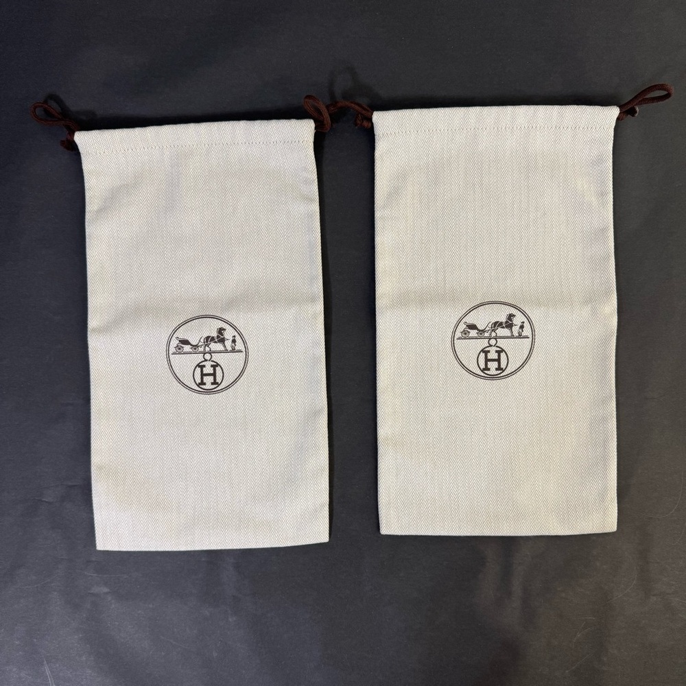 HERMES Authentic Shoe Dust Storage Bags Herringbone Drawstring Logo 14” x 8”